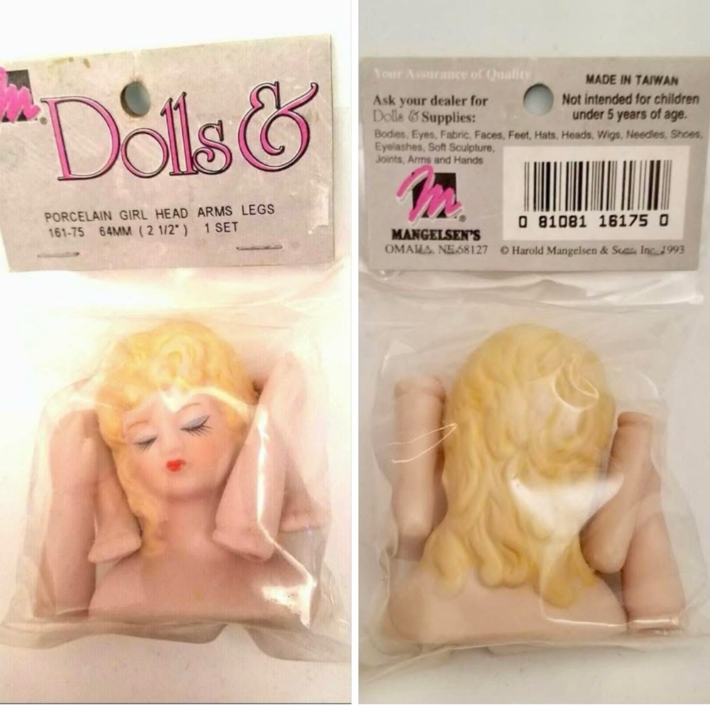 👱‍♀️ sets 2 Mangelsen's Porcelain Blonde doll Head Arms Legs 161-75 NIP vintage